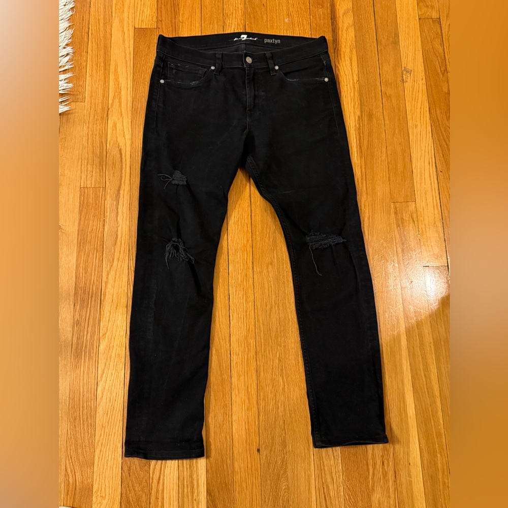 7 For All Mankind Men's Black Skinny Jeans 32 distressed jeans